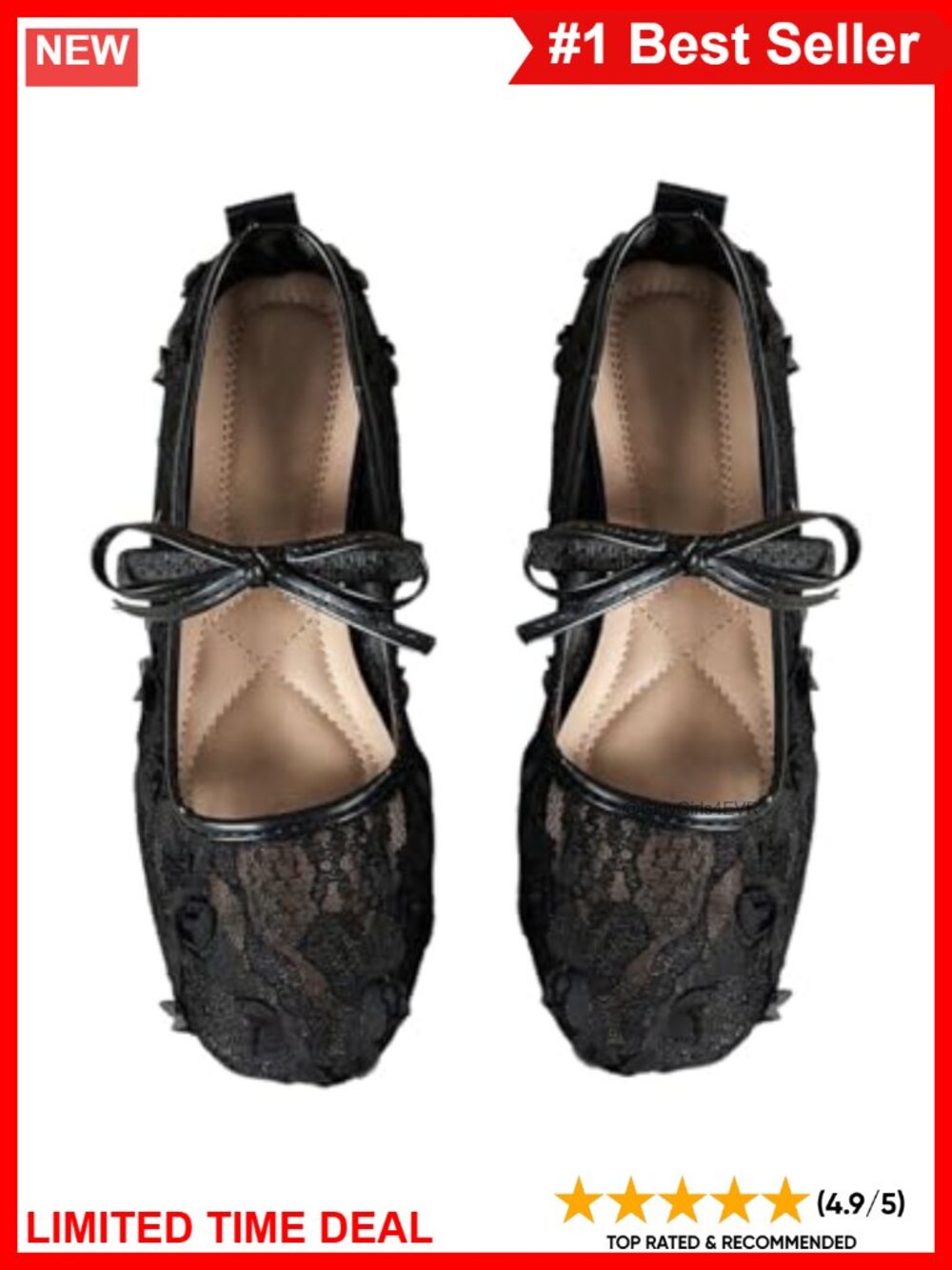 Lace Mesh Ballet Flats Bowknot Mary Jane Square Toe Slip-On
